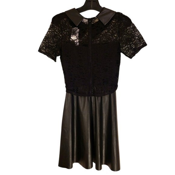 Aqua Bloomingdales - Mini Dress - Black Lace Faux Leather - XS - Wednesday Adams - Picture 4 of 9
